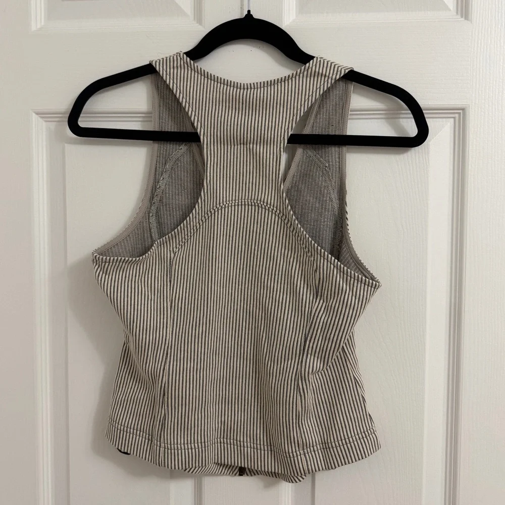 NWT Anthropologie (S) Neutral Ribbed Deep V Neck Zipper Tank Top Grey White - Picture 4 of 6